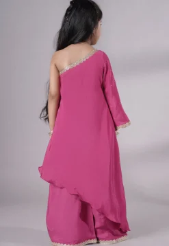 Embellished Shantoon Asymmetric Pakistani Suit in Pink