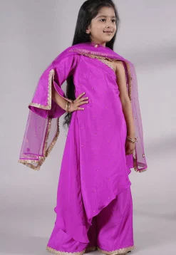 Embellished Shantoon Asymmetric Pakistani Suit in Magenta