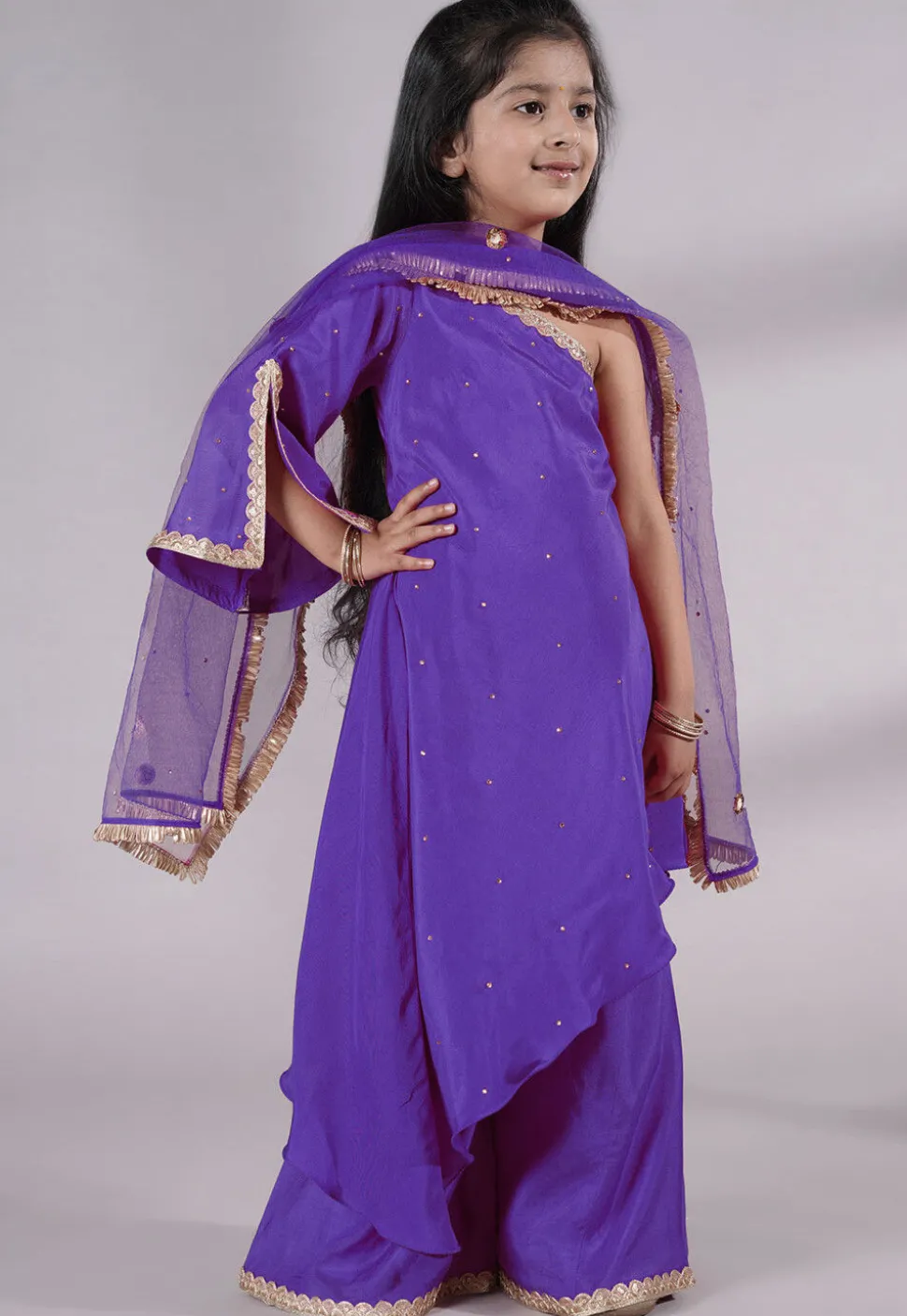 Embellished Shantoon Asymmetric Pakistani Suit in Purple