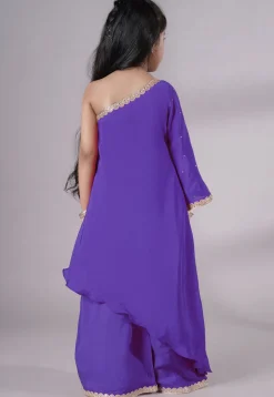 Embellished Shantoon Asymmetric Pakistani Suit in Purple