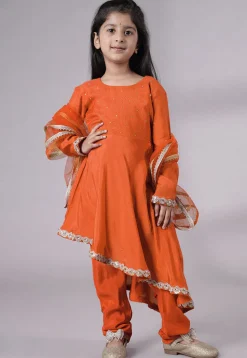Embellished Shantoon Punjabi Suit in Dark Orange