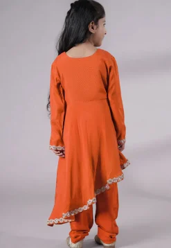 Embellished Shantoon Punjabi Suit in Dark Orange