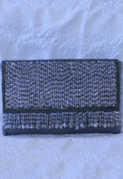 Embellished Suede Clutch Bag in Grey