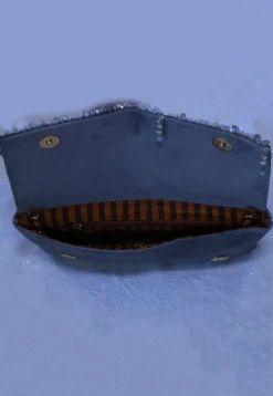 Embellished Suede Clutch Bag in Grey