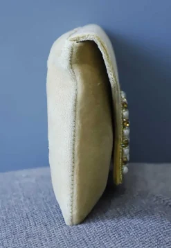 Embellished Suede Rectangular Clutch Bag in Beige