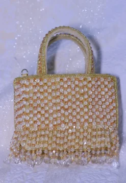 Embellished Suede Sling Bag in Beige