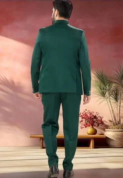 Embellished Terry Rayon Jodhpuri Suit in Green