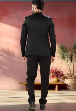 Embellished Terry Rayon Jodhpuri Suit in Black