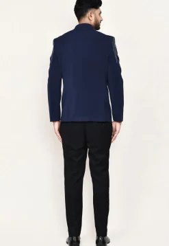Embellished Terry Rayon Jodhpuri Suit in Navy Blue