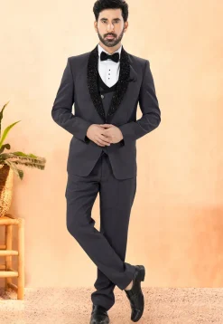 Embellished Terry Rayon Tuxedo in Grey