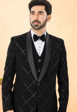 Embellished Terry Rayon Tuxedo in Black