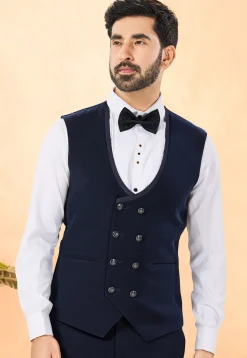Embellished Terry Rayon Tuxedo in Navy Blue