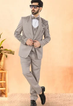 Embellished Terry Rayon Tuxedo in Navy Blue