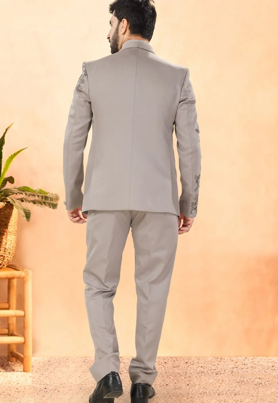 Embellished Terry Rayon Tuxedo in Navy Blue