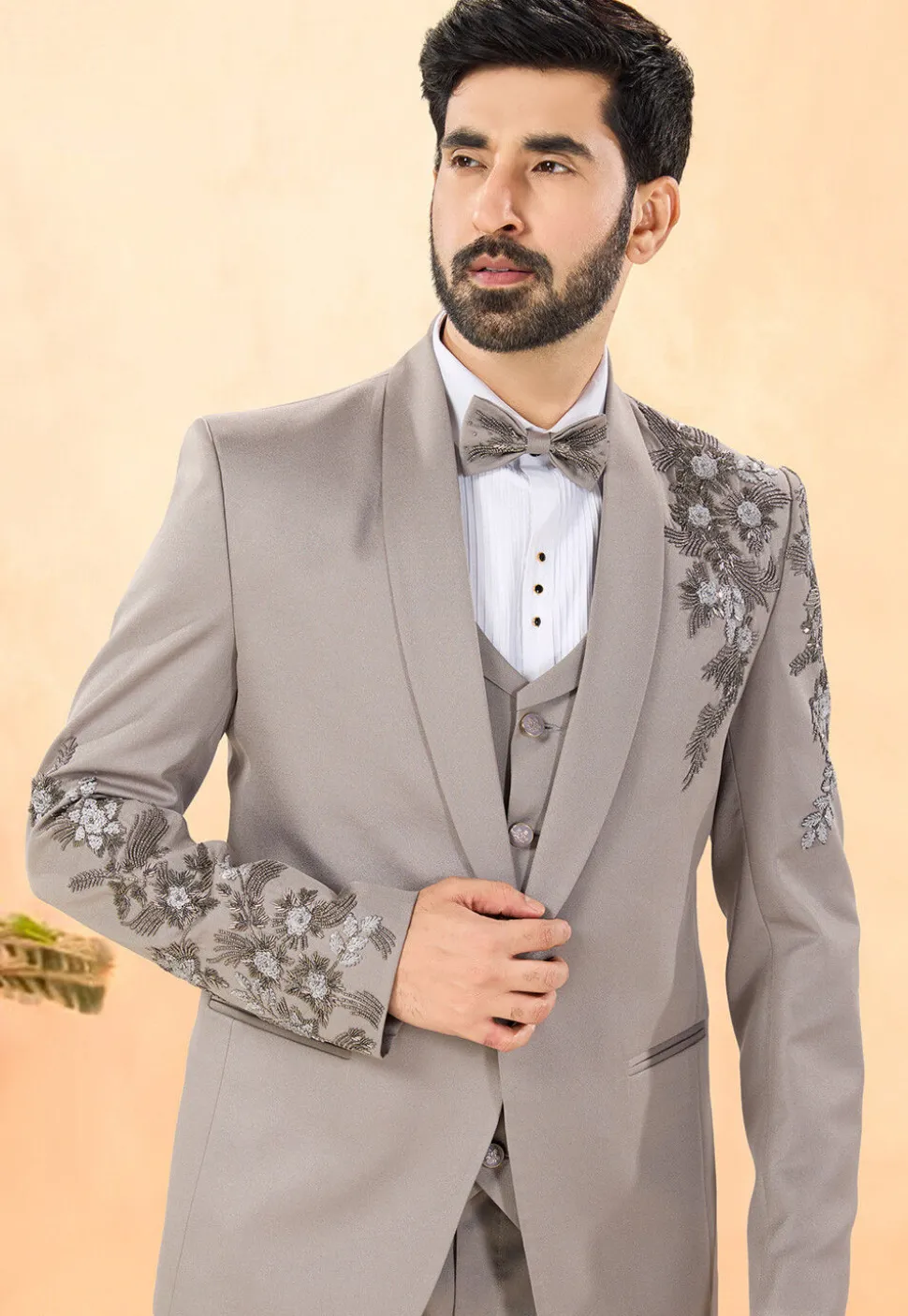 Embellished Terry Rayon Tuxedo in Navy Blue