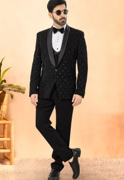 Embellished Terry Rayon Tuxedo in Black