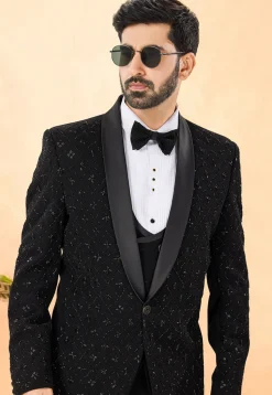 Embellished Terry Rayon Tuxedo in Black