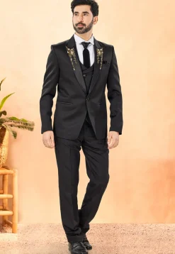 Embellished Terry Rayon Tuxedo in Black