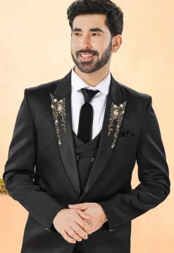 Embellished Terry Rayon Tuxedo in Black