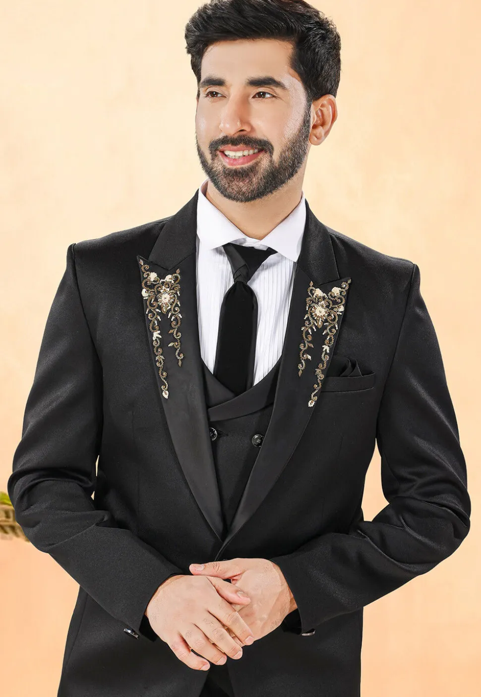 Embellished Terry Rayon Tuxedo in Black