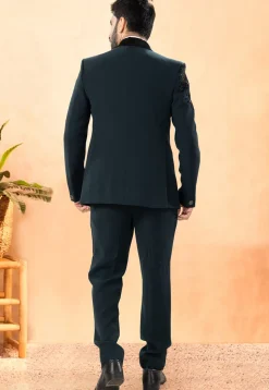 Embellished Terry Rayon Tuxedo in Dark Teal Blue