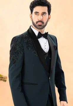 Embellished Terry Rayon Tuxedo in Dark Teal Blue