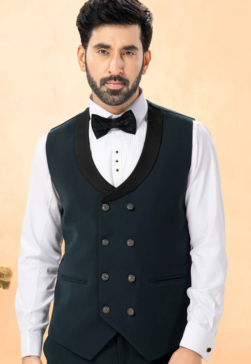 Embellished Terry Rayon Tuxedo in Dark Teal Blue