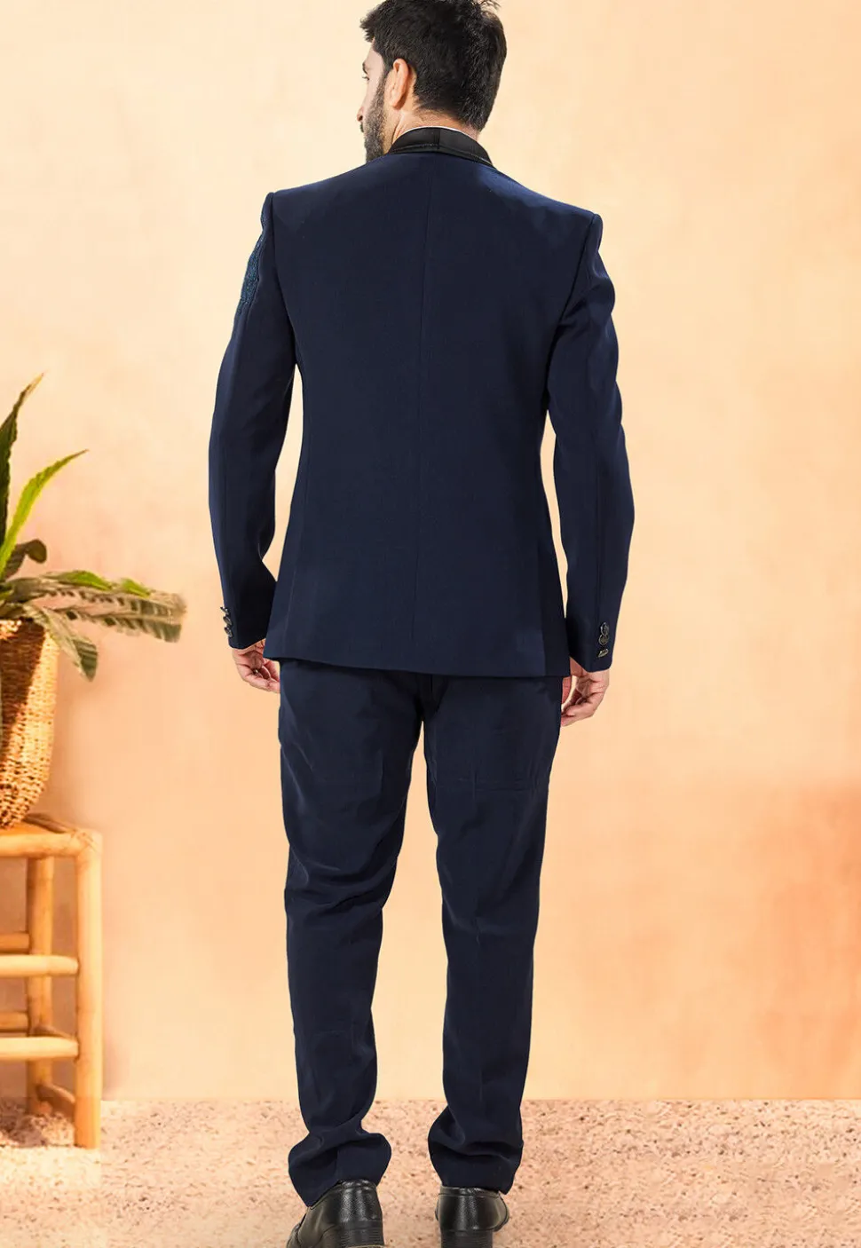 Embellished Terry Rayon Tuxedo in Navy Blue