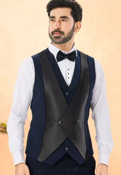 Embellished Terry Rayon Tuxedo in Navy Blue