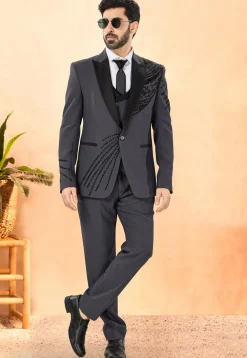 Embellished Terry Rayon Tuxedo in Grey