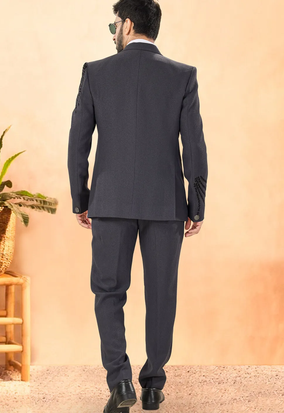Embellished Terry Rayon Tuxedo in Grey