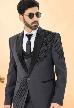 Embellished Terry Rayon Tuxedo in Grey