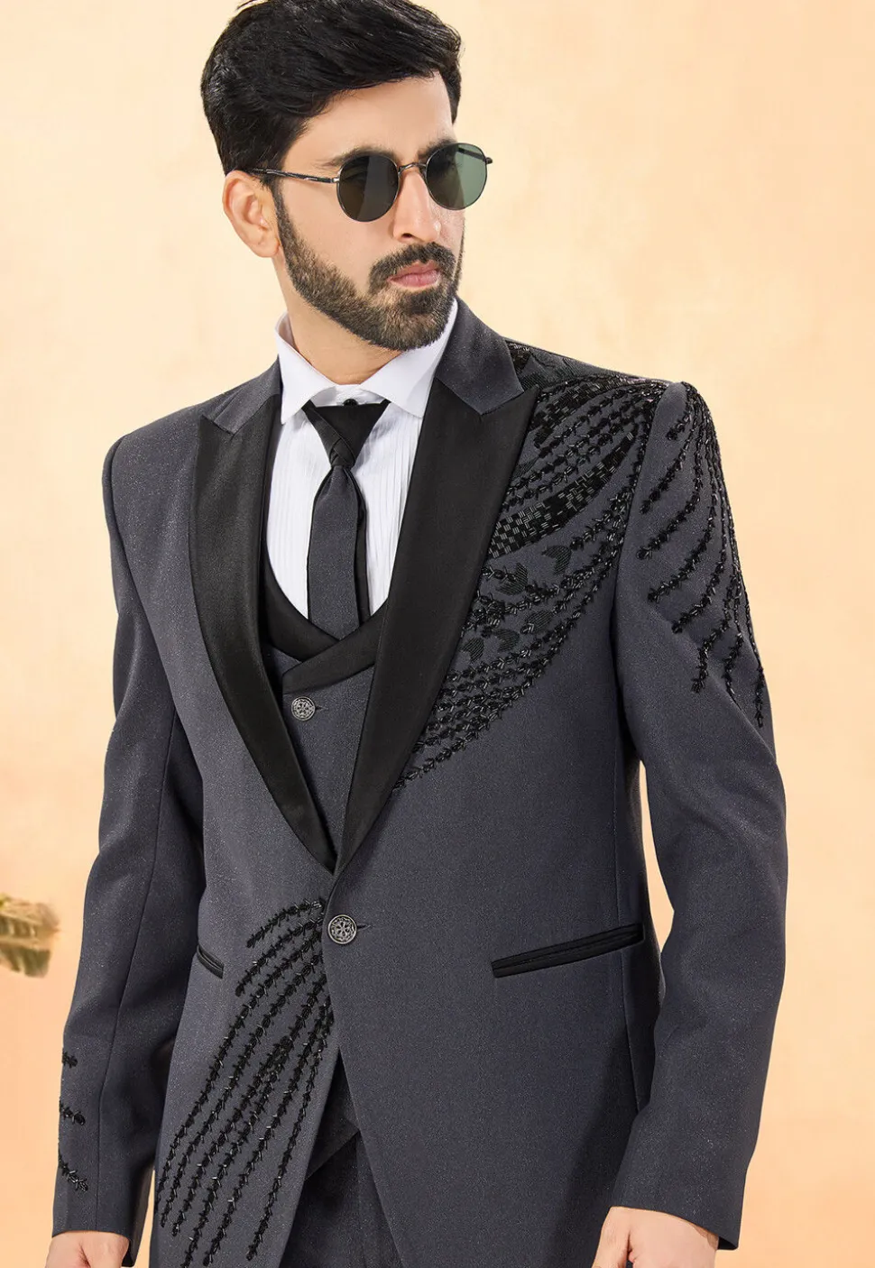 Embellished Terry Rayon Tuxedo in Grey