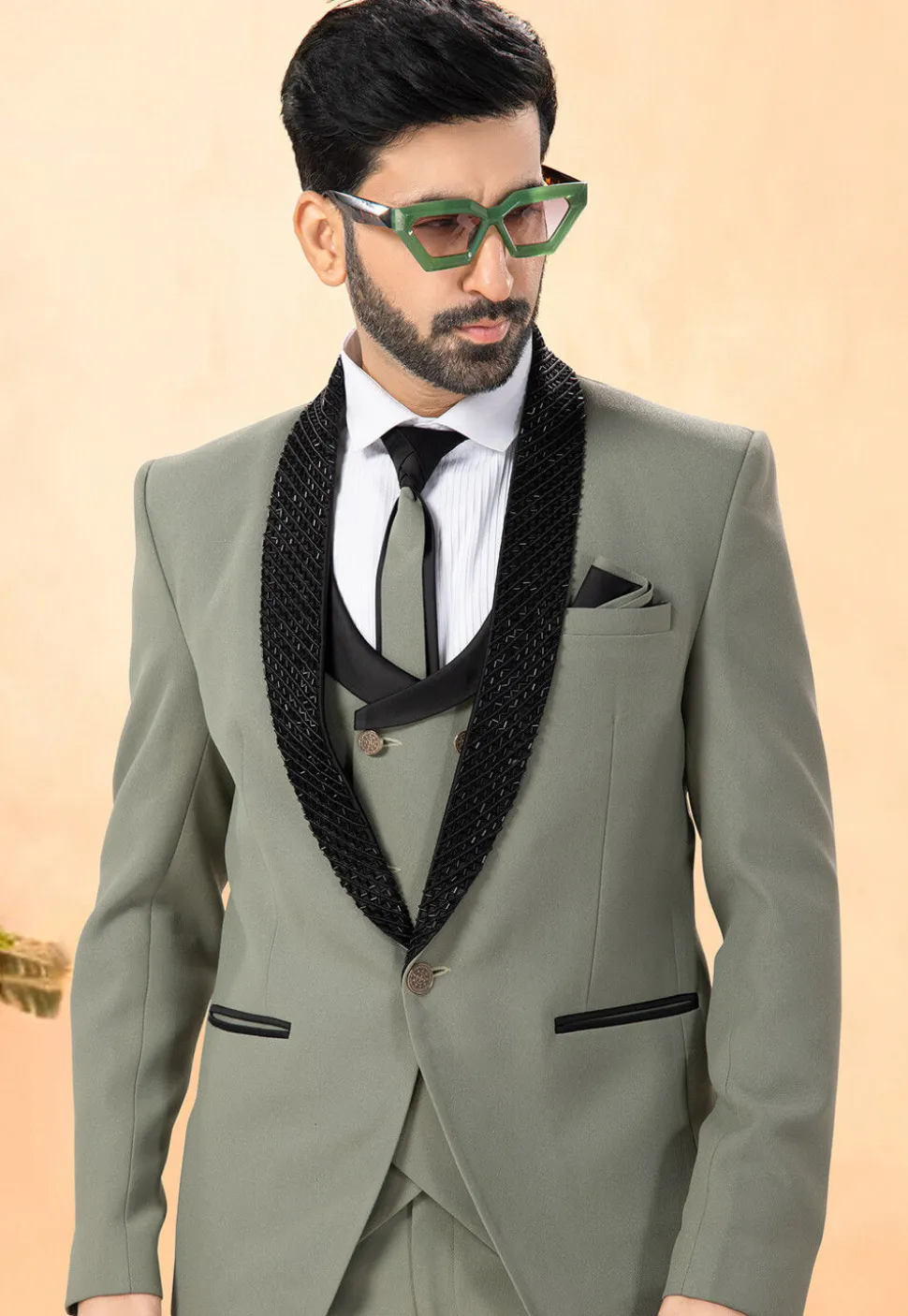 Embellished Terry Rayon Tuxedo in Dusty Green