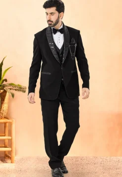 Embellished Terry Rayon Tuxedo in Black
