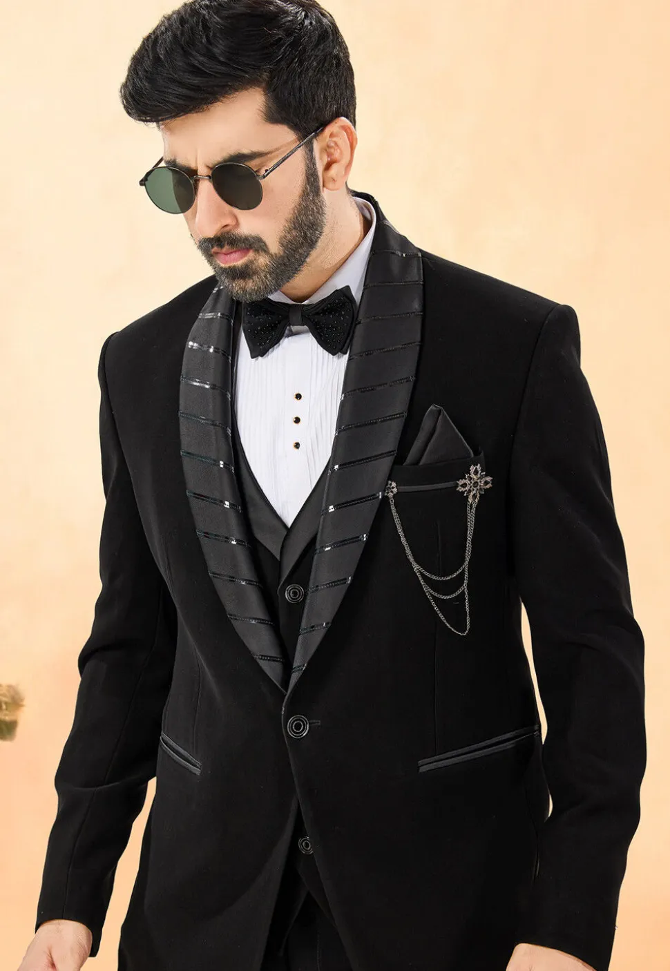 Embellished Terry Rayon Tuxedo in Black