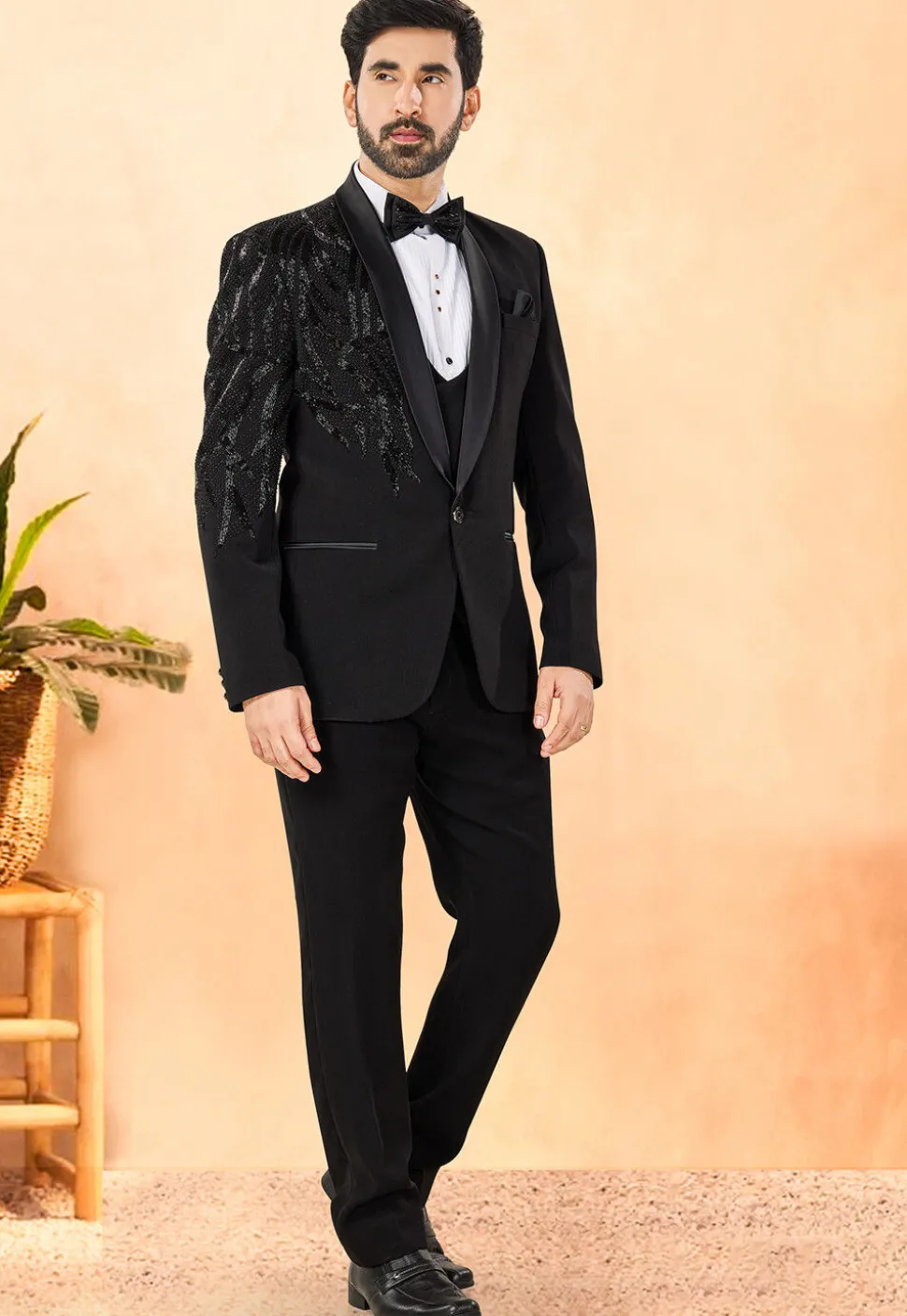 Embellished Terry Rayon Tuxedo in Black