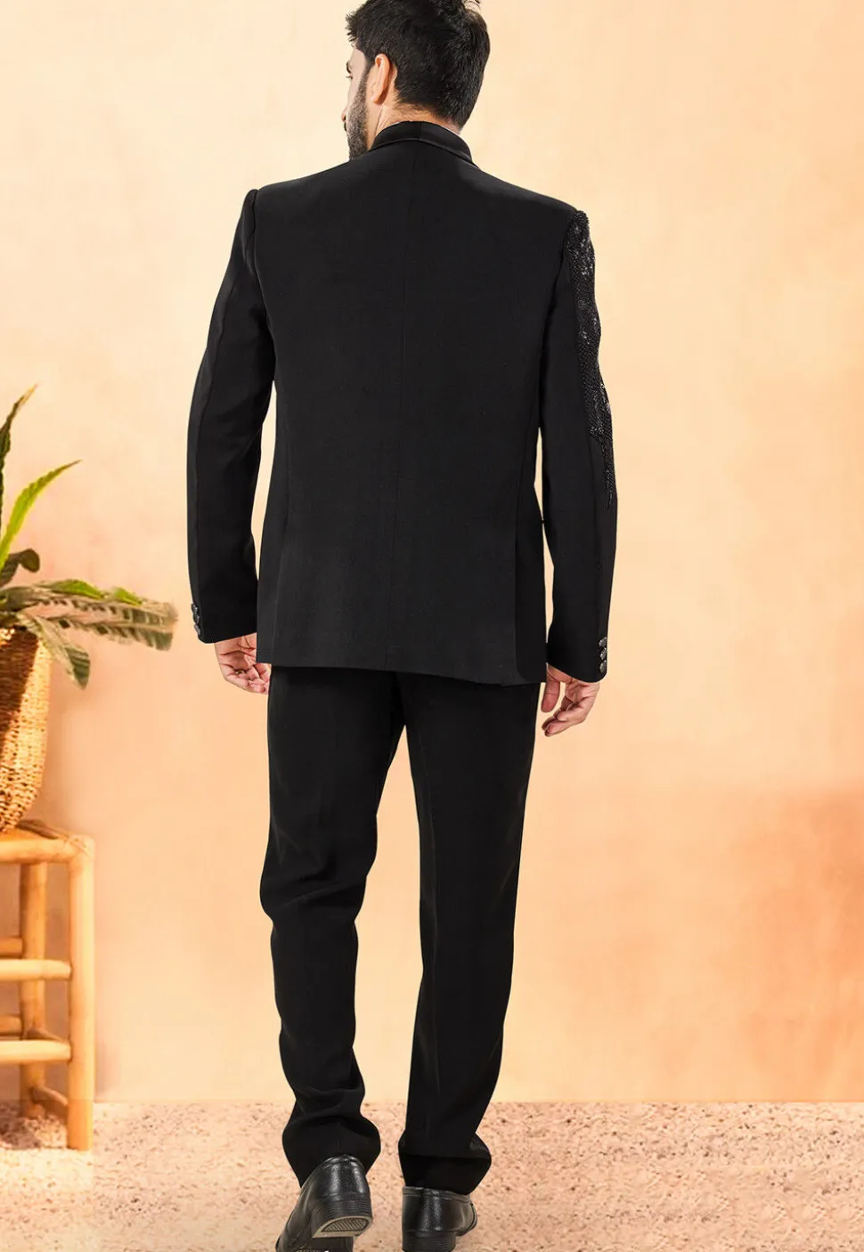 Embellished Terry Rayon Tuxedo in Black
