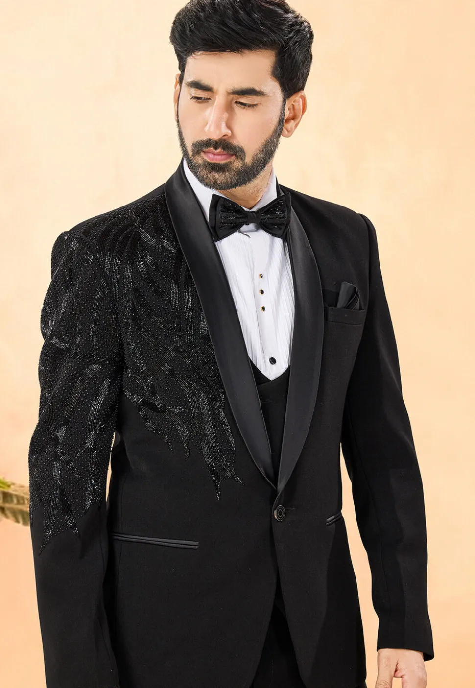 Embellished Terry Rayon Tuxedo in Black