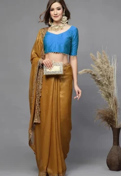 Embellished Trim Art Silk Blouse in Blue