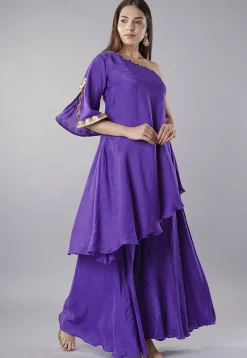 Embellished Trims Muslin Silk Pakistani  Suit in Purple