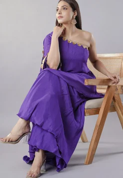 Embellished Trims Muslin Silk Pakistani Suit in Purple