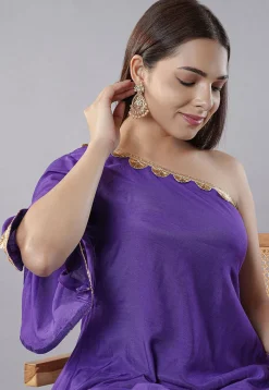 Embellished Trims Muslin Silk Pakistani Suit in Purple
