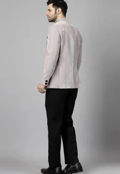 Embellished Velvet Blazer Set in Light Grey