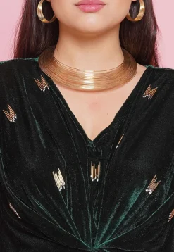 Embellished Velvet Gown in Dark Green