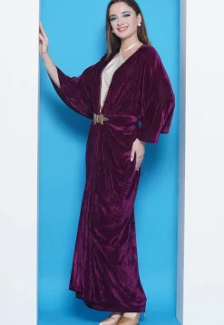 Embellished Velvet Gown in Wine
