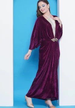 Embellished Velvet Gown in Wine