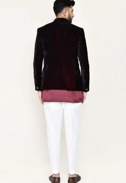 Embellished Velvet Jodhpuri Suit in Maroon