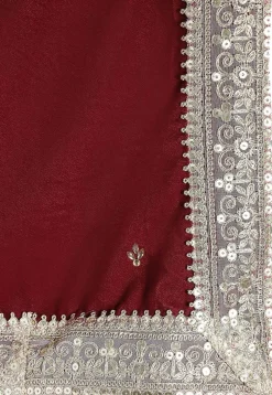 Embellished Velvet Mens Dupatta in Maroon