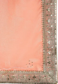Embellished Velvet Mens Dupatta in Peach